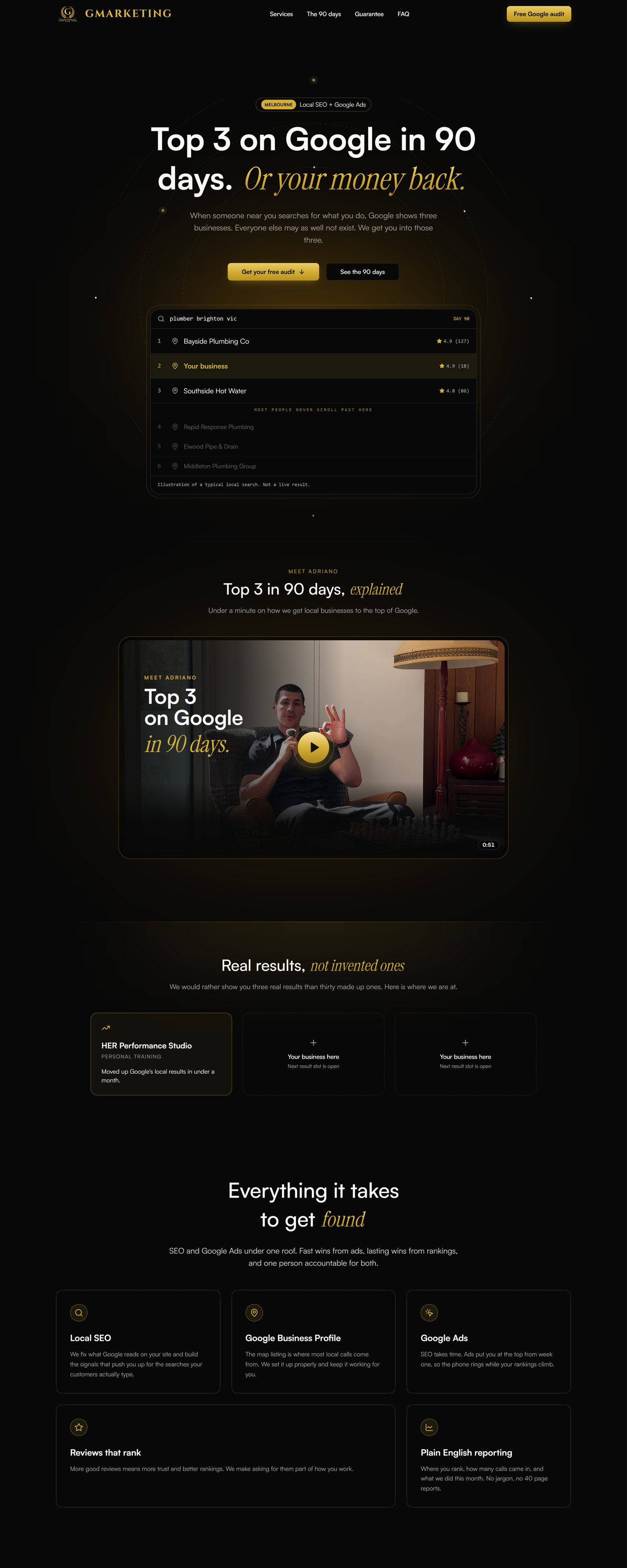GMarketing website, scrolling from the top
